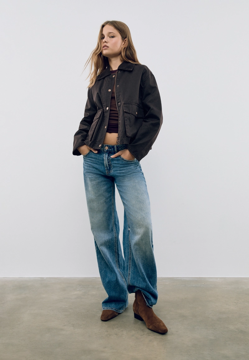 Короткая комбинированная парка с вощеным покрытием