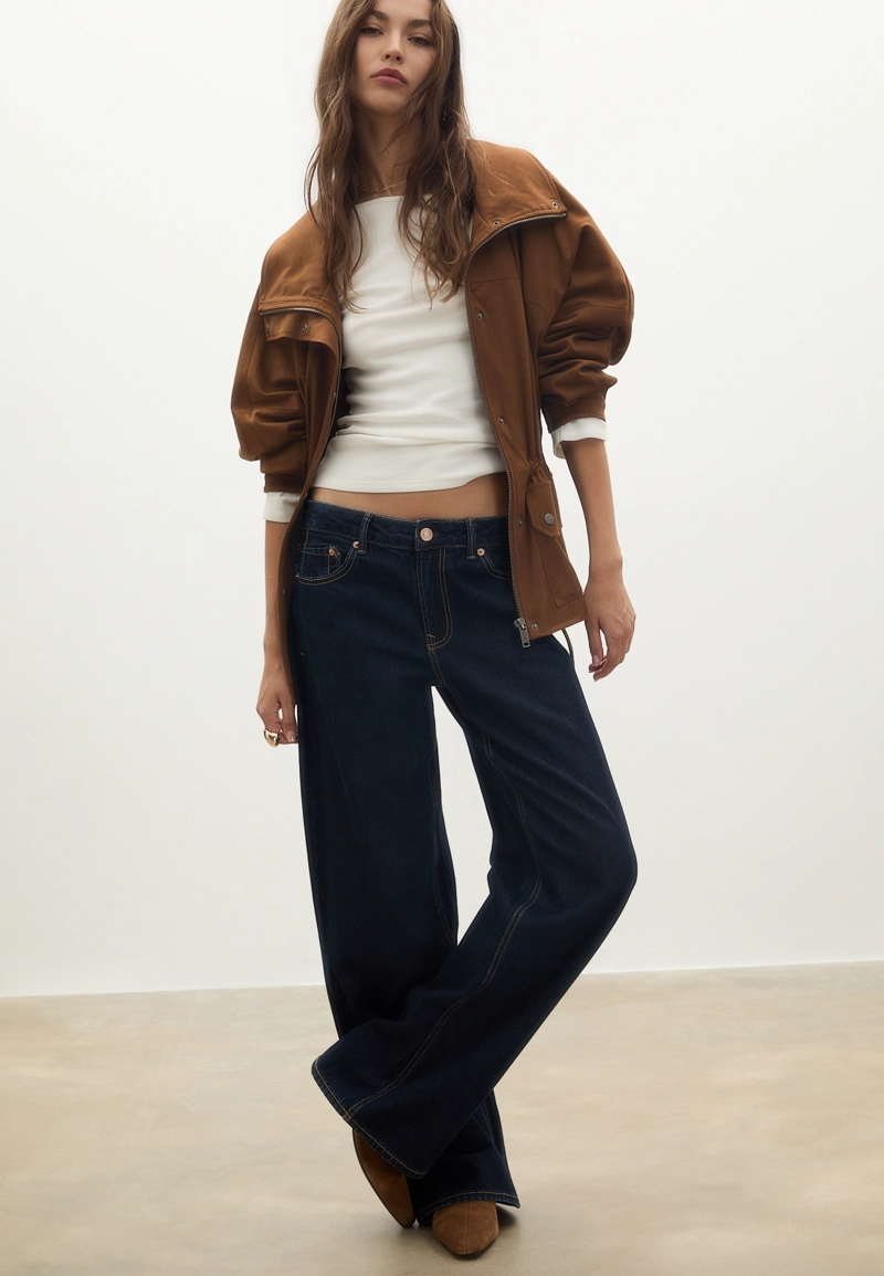 Парка средней длины из искусственной кожи