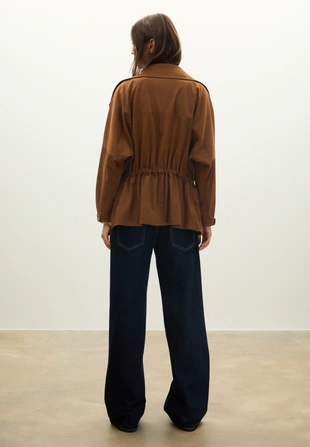 Парка средней длины из искусственной кожи- Заказать в России