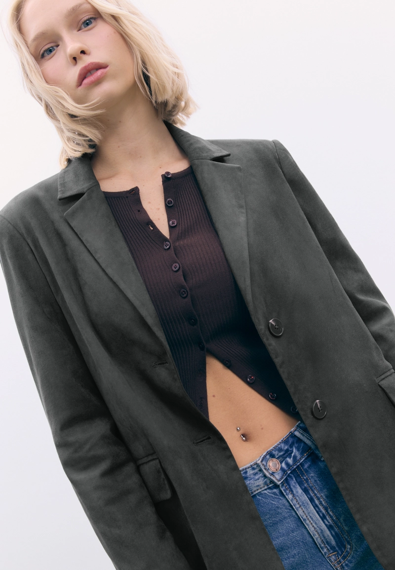 Пиджак из искусственной замши стандартной длины