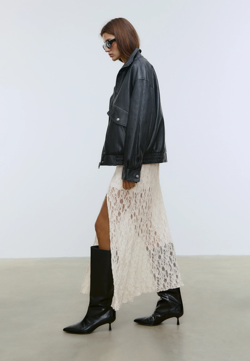 Кружевная юбка-миди со сборками