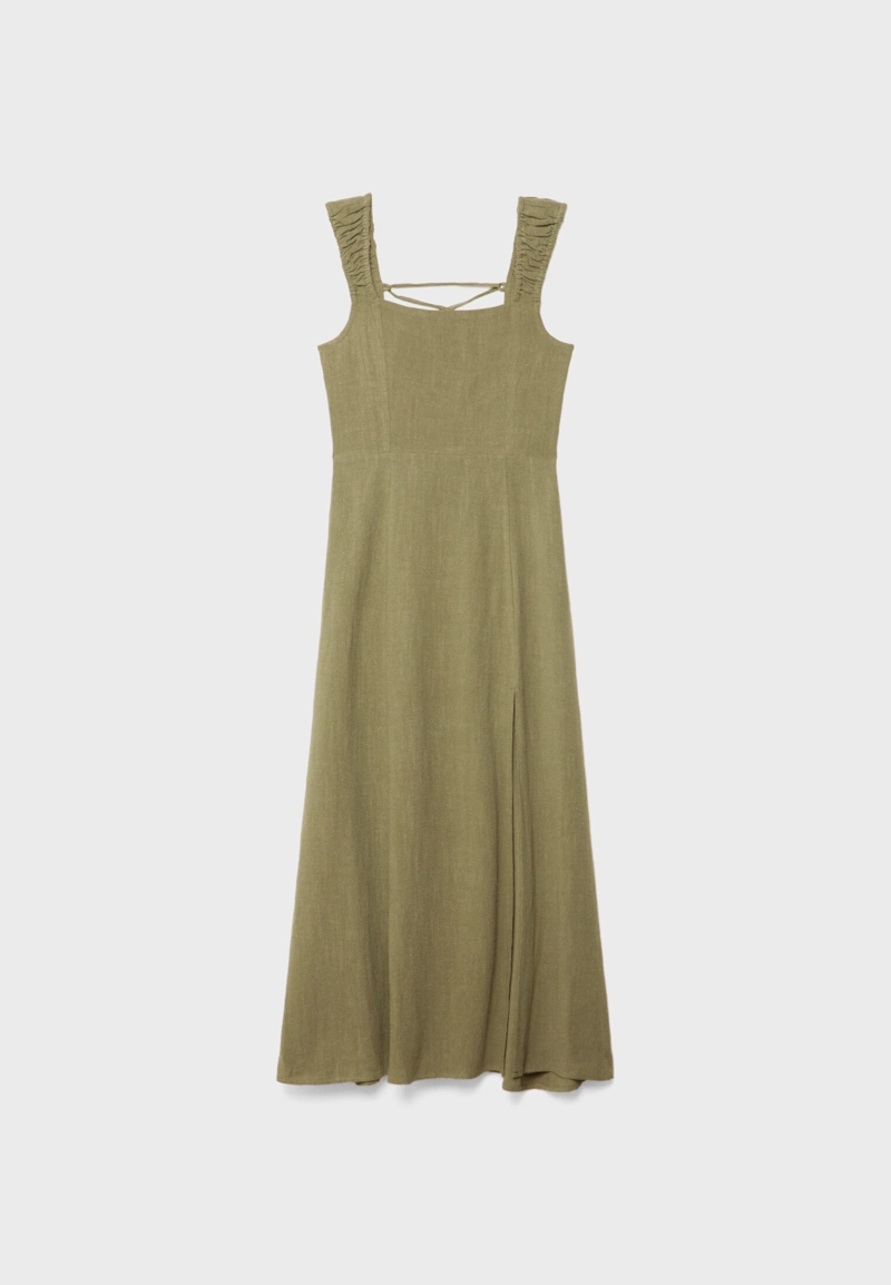 Струящееся платье миди с перекрестной спинкой и льном