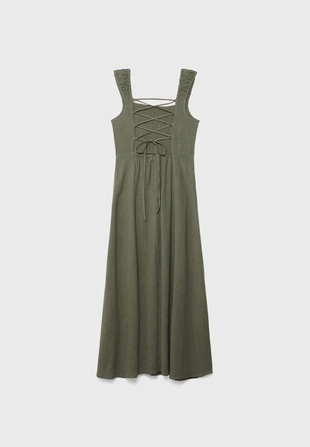 Струящееся платье миди с перекрестной спинкой и льном- Заказать в России