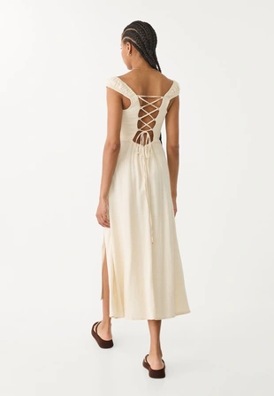 Струящееся платье миди с перекрестной спинкой и льном- Заказать в России