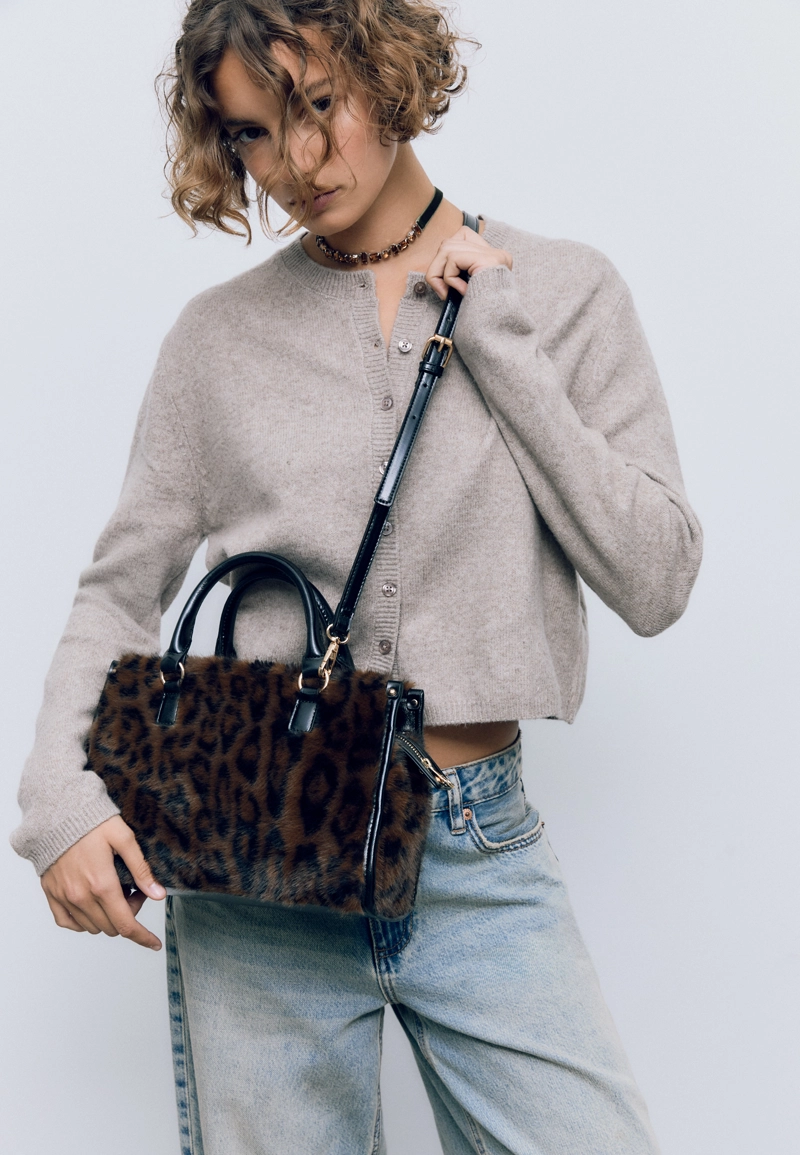Сумка-шопер через плечо из искусственного меха с леопардовым принтом
