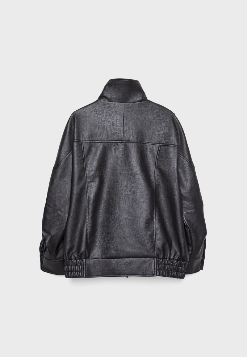 Куртка оверсайз из искусственной кожи с лацканами