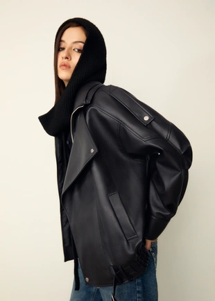 Куртка оверсайз из искусственной кожи с лацканами- Заказать в России