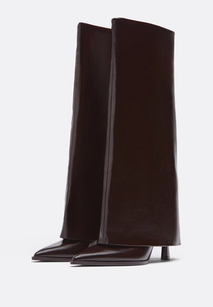 Высокие сапоги на шпильке с ползунками- Заказать в России