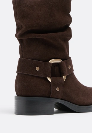 FLAT LEATHER ANKLE BOOTS WITH BUCKLE- Заказать в России