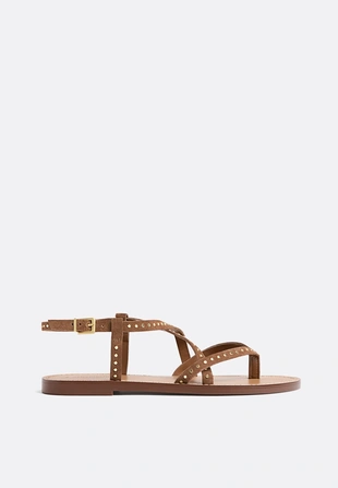 Кожаные плоские сандалии с заклепками- Заказать в России