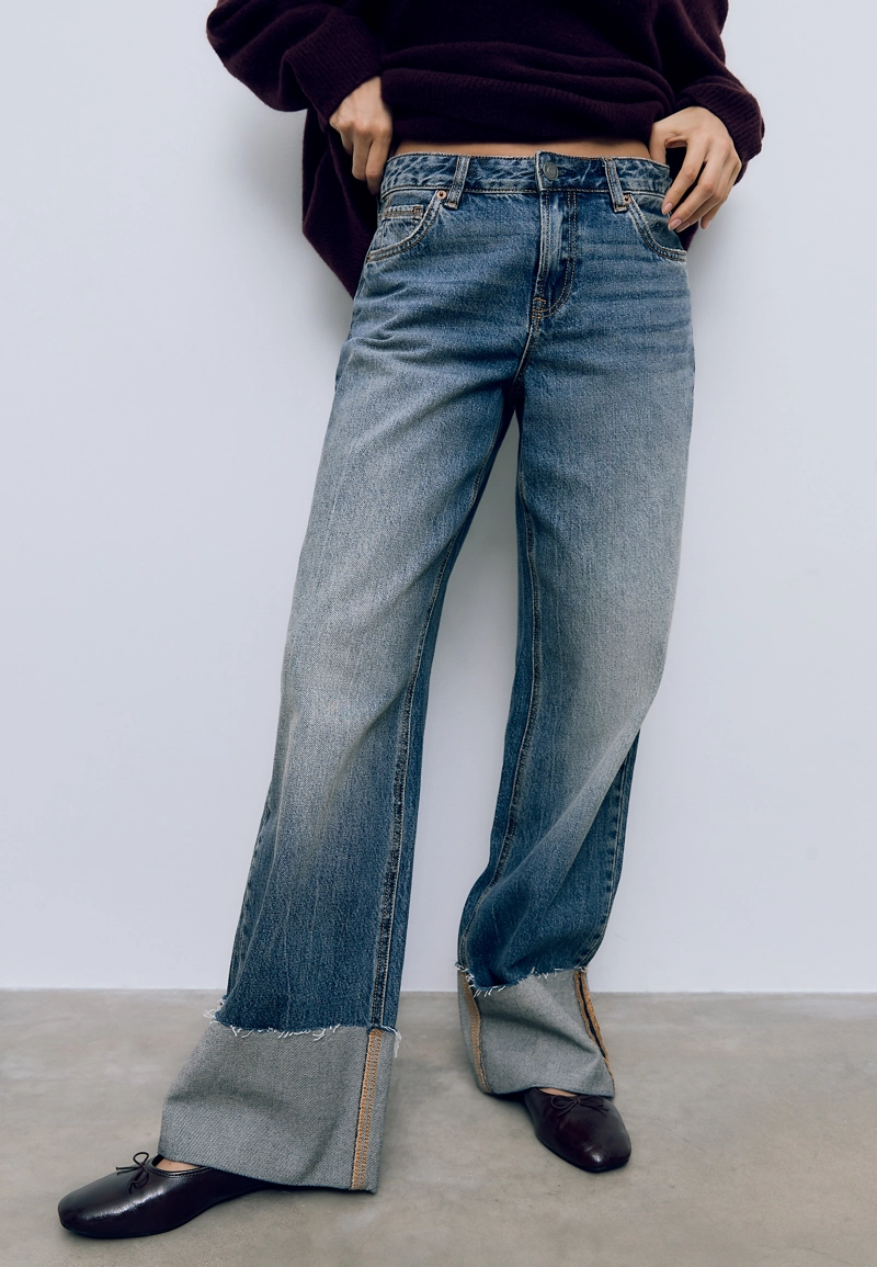 Прямые джинсы D65 с отворотом