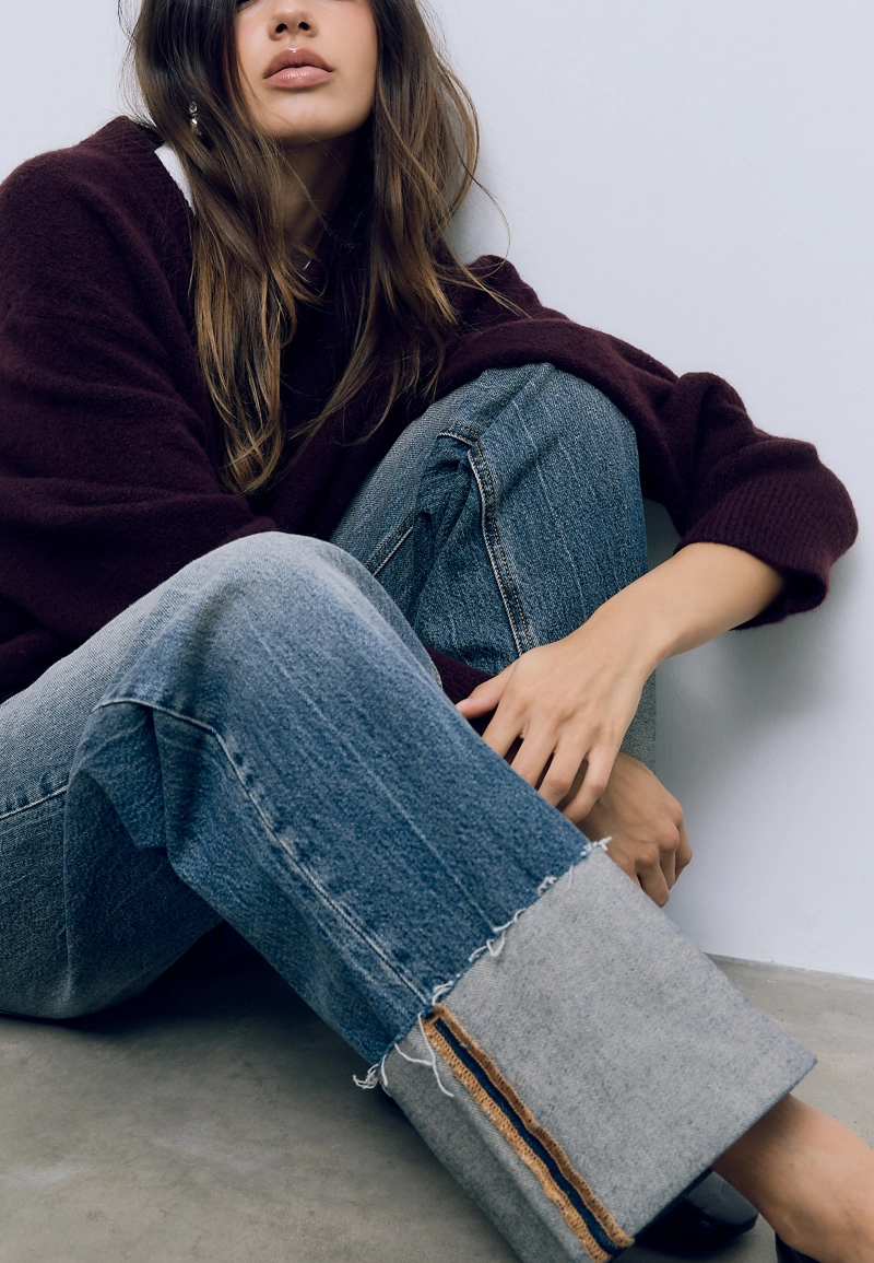 Прямые джинсы D65 с отворотом