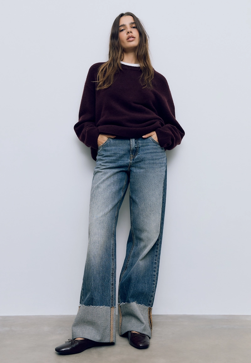 Прямые джинсы D65 с отворотом