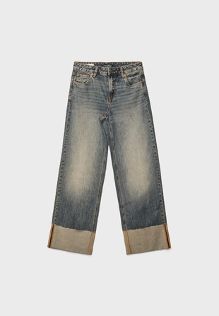 Прямые джинсы D65 с отворотом- Заказать в России