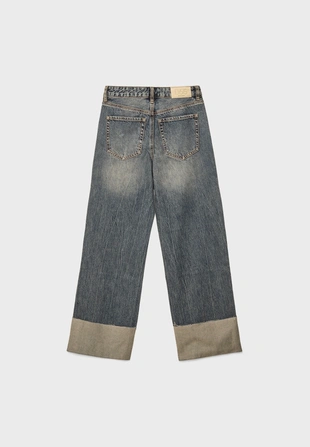 Прямые джинсы D65 с отворотом- Заказать в России