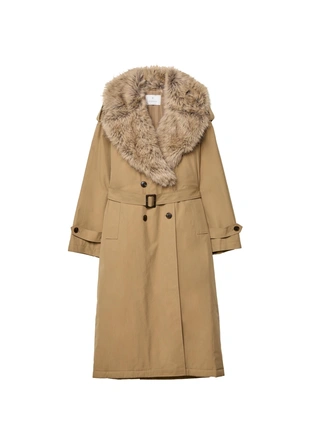 Длинный стеганый тренч с отделкой из искусственного меха- Заказать в России