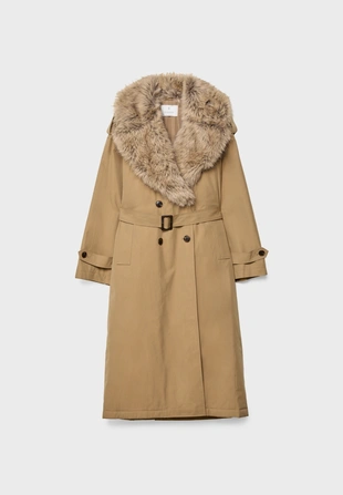 Длинный стеганый тренч с отделкой из искусственного меха- Заказать в России