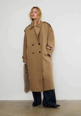 Длинный стеганый тренч с отделкой из искусственного меха- Заказать в России