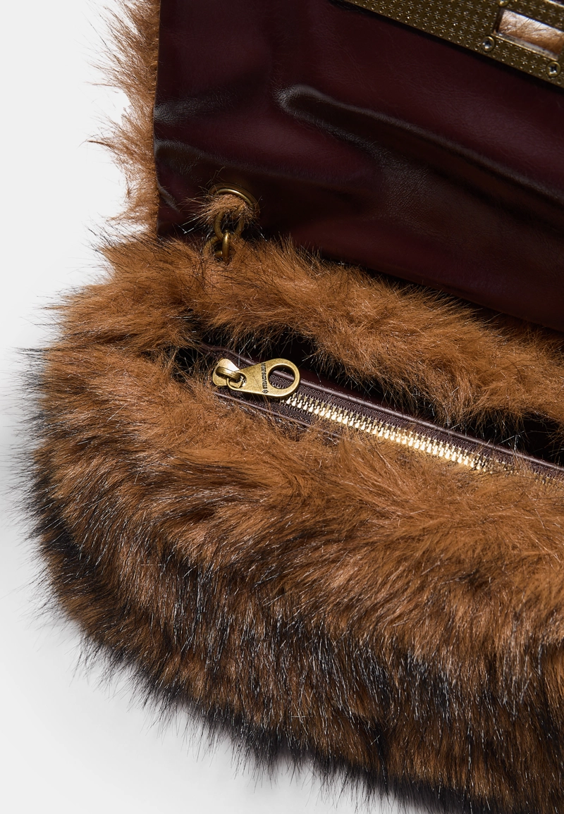 Прямоугольная мини-сумка через плечо из искусственного меха