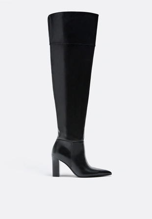 Ботфорты на каблуке со складкой- Заказать в России