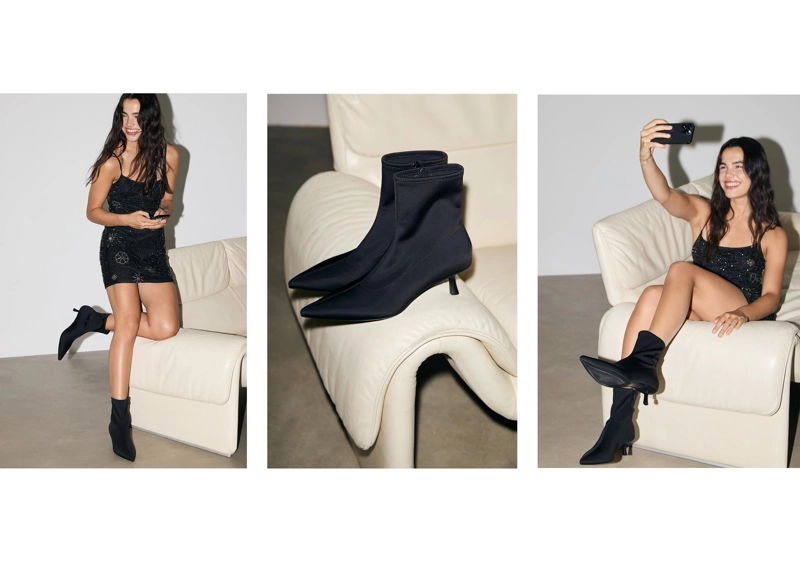 Ботильоны на среднем тонком каблуке из неопрена