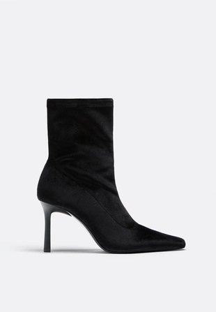 VELVETEFFECT ANKLE BOOTS WITH STILETTO HEEL- Заказать в России