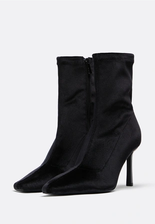 VELVETEFFECT ANKLE BOOTS WITH STILETTO HEEL- Заказать в России
