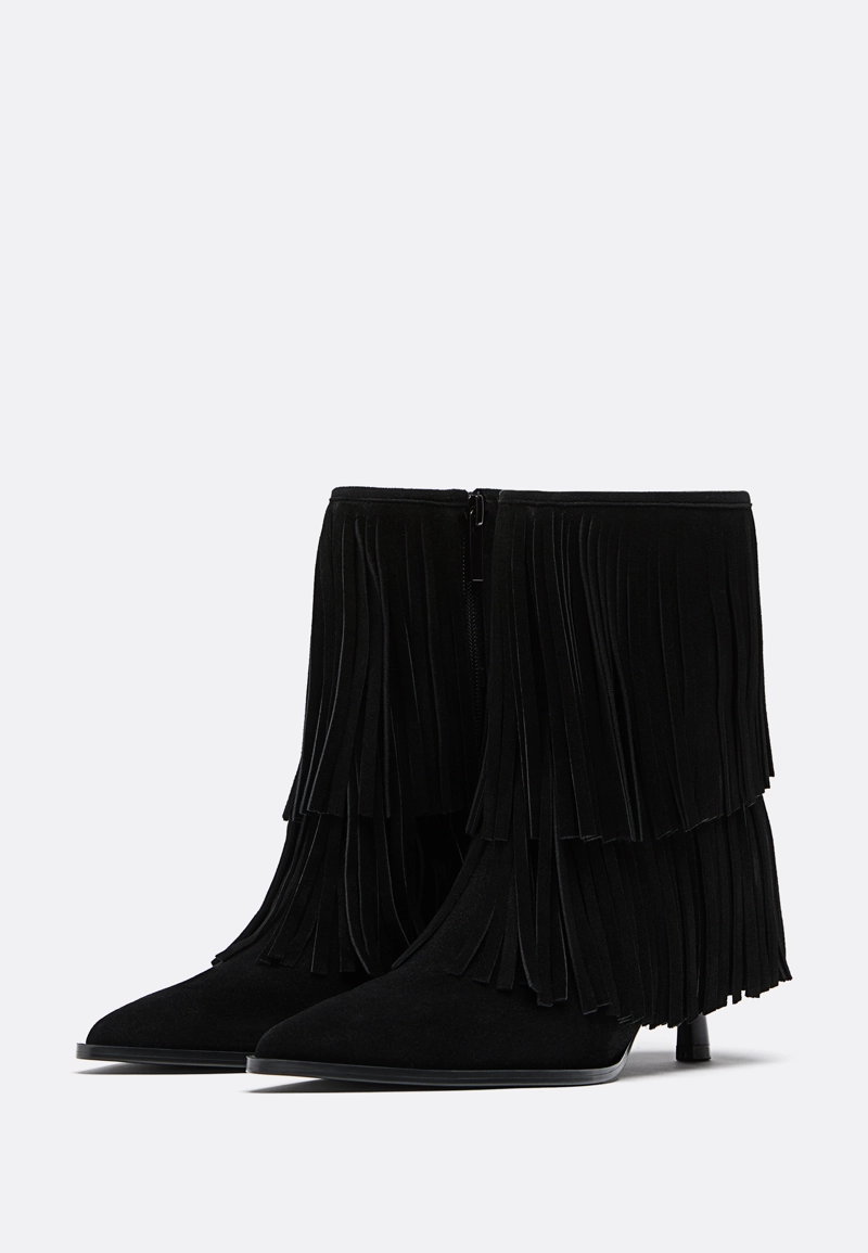 Botines tacón flecos piel