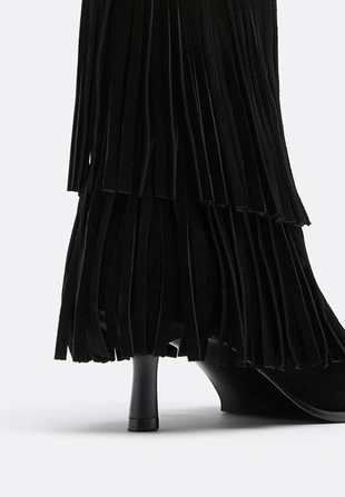 LEATHER HEELED ANKLE BOOTS WITH FRINGING- Заказать в России