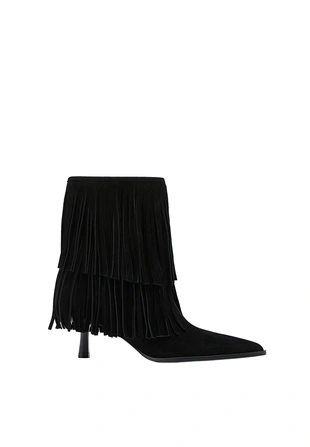 LEATHER HEELED ANKLE BOOTS WITH FRINGING- Заказать в России