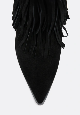 LEATHER HEELED ANKLE BOOTS WITH FRINGING- Заказать в России