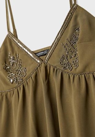 Легкий топ с вышивкой и бисером на бретелях- Заказать в России