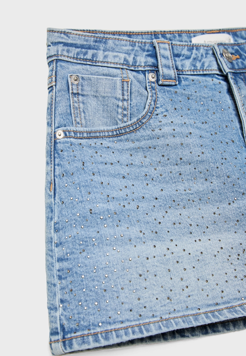 Юбка-шорты из денима с блестящей отделкой