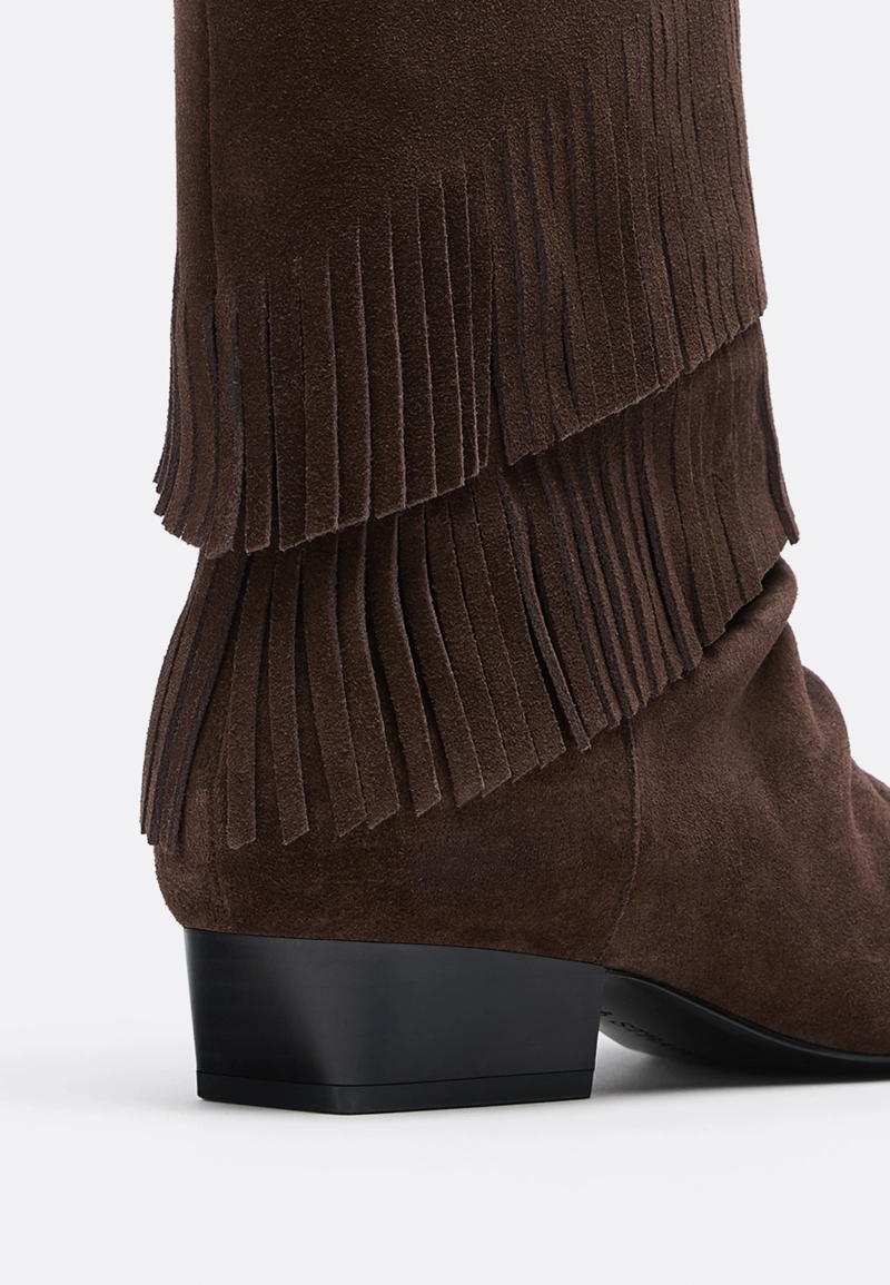 Кожаные ботильоны с бахромой на плоской подошве