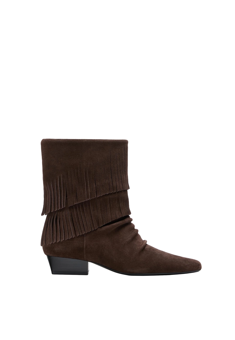 Кожаные ботильоны с бахромой на плоской подошве