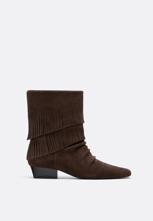 Кожаные ботильоны с бахромой на плоской подошве- Заказать в России