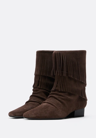 Кожаные ботильоны с бахромой на плоской подошве- Заказать в России
