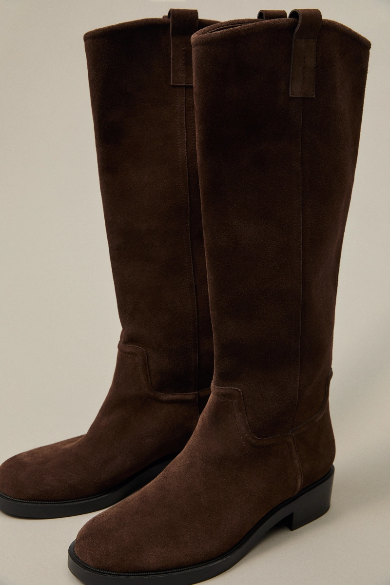 Кожаные ботфорты для верховой езды на плоской подошве