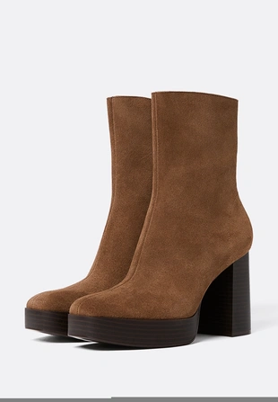 Кожаные ботильоны на каблуке- Заказать в России