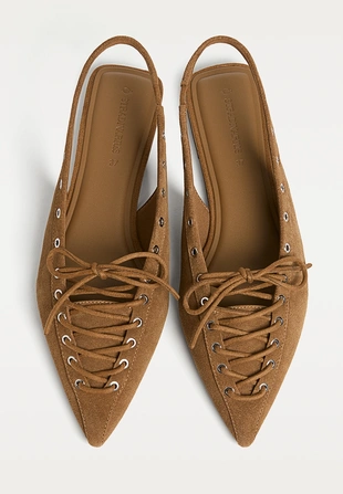 Кожаные балетки со шнуровкой- Заказать в России