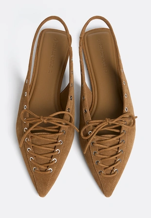 Кожаные балетки со шнуровкой- Заказать в России