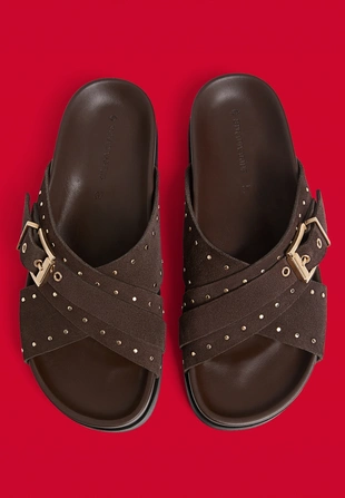 Кожаные сандалии с заклепками- Заказать в России
