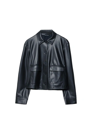 Рубашка с карманами из искусственной кожи- Заказать в России