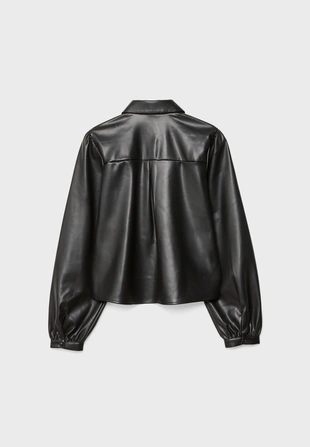 Рубашка из искусственной кожи с рукавами-фонариками- Заказать в России