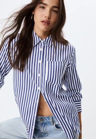 Базовая рубашка в полоску из поплина с карманом- Заказать в России