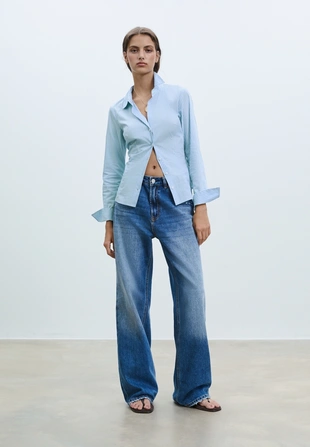 Приталенная базовая рубашка в полоску- Заказать в России