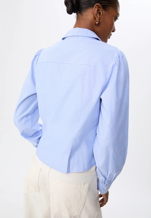 Базовая рубашка в полоску из поплина с рукавами-буфами- Заказать в России