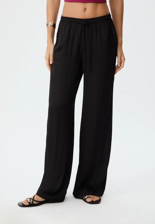 Длинные свободные атласные брюки- Заказать в России