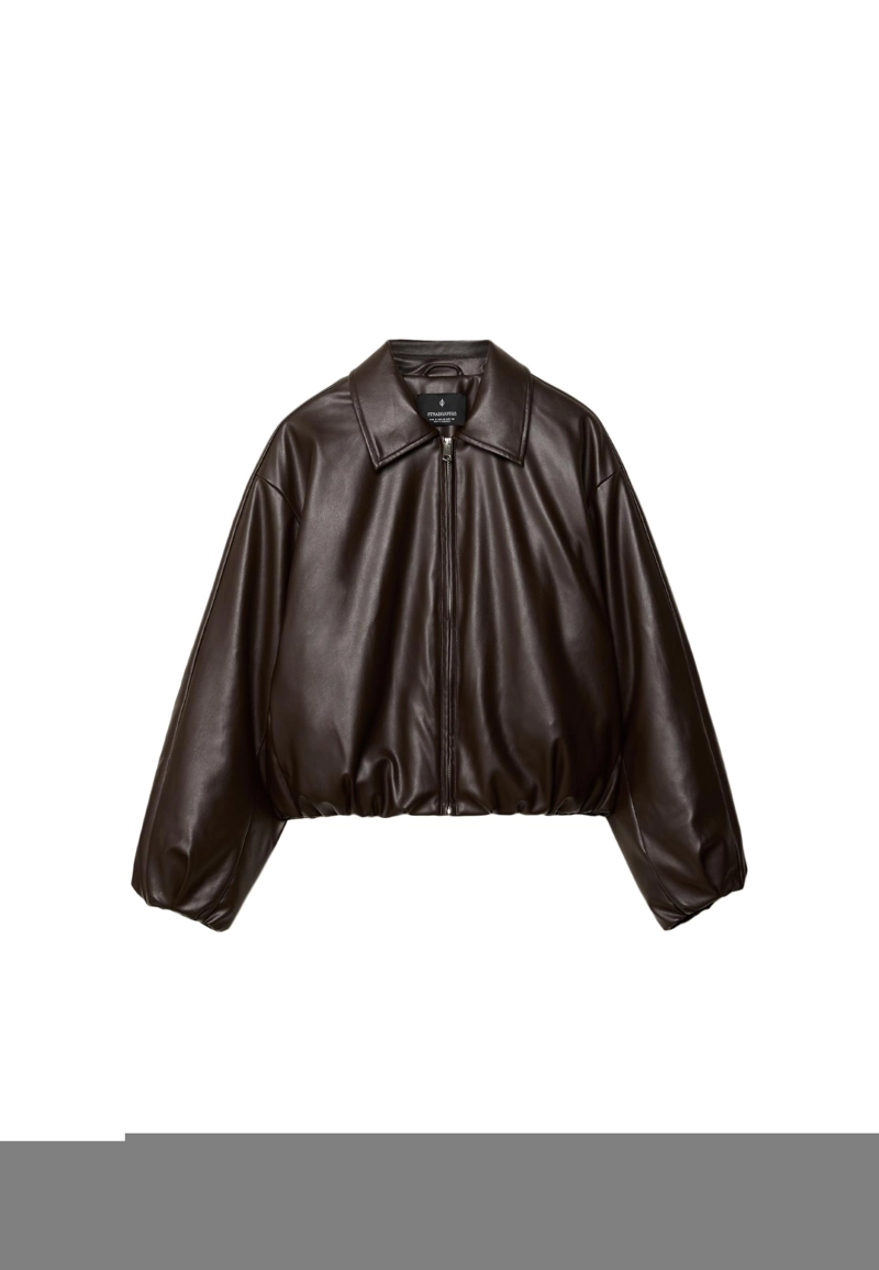 Стеганая куртка-бомбер из искусственной кожи