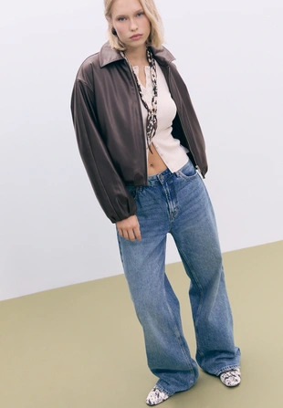 Стеганая куртка-бомбер из искусственной кожи- Заказать в России